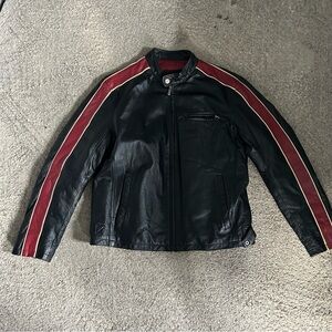 Wilsons Leather Black Jacket with Red Stripes